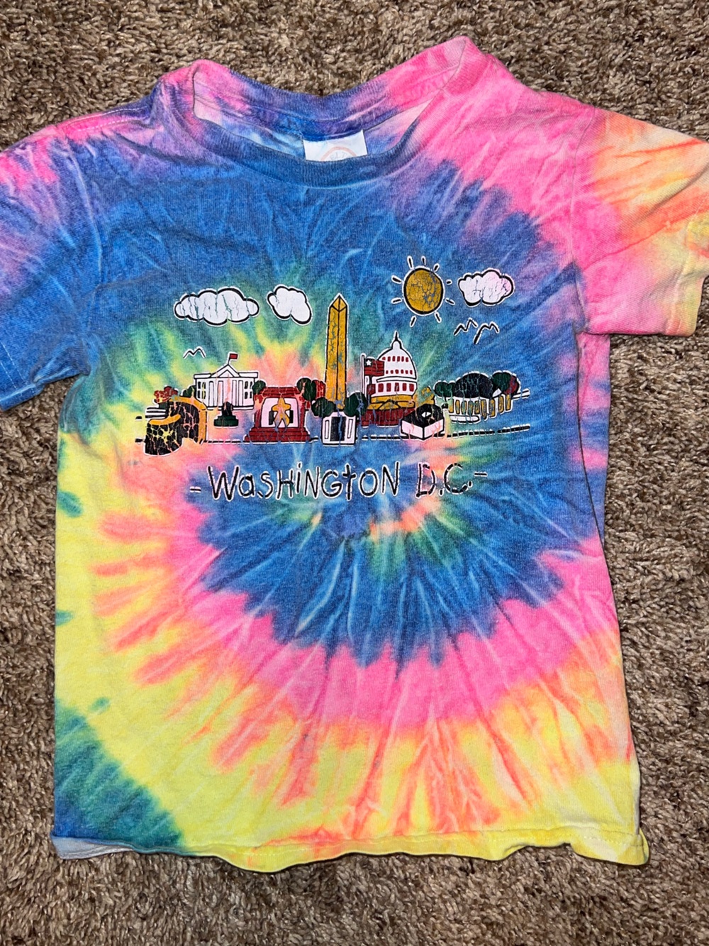 Vintage Kids Tie-Dye Washington D.C. Graphic Tee Delta Pro Weight Tag Small